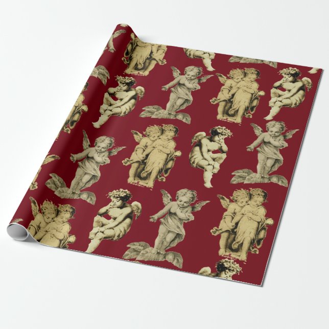 Papel De Presente Ângulos de Cherub ondulados elegantes e elegantes (Desenrolado)