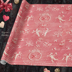 Papel De Presente Ângulos e Corações Cupidos Antigos, Rosa-Vermelho