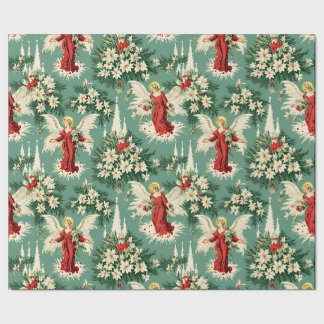 Papel De Presente Ângulos e flores dos Natais vintages retrorreflect