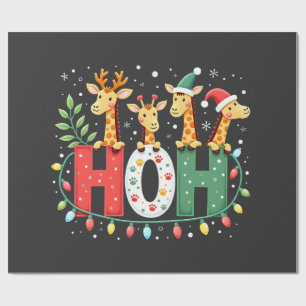 Papel De Presente Animação de Girafa Ho Ho Ho com Chapéu de Natal Co