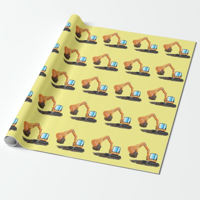 Papel De Presente Animador de escavação laranja-branca (Desenrolado)