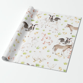 Papel De Presente Animais aquosos desenhados à mão na fazenda