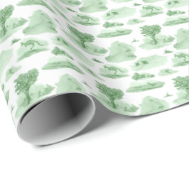 Papel De Presente Animais Australianos Toile (Verde)
