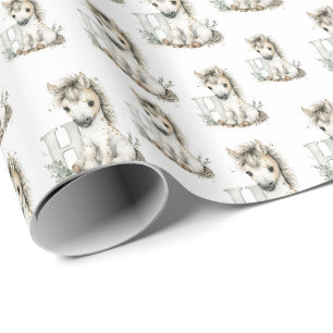 Papel De Presente Animais Bebês Adoráveis aquarela com Cavalo Alfabe
