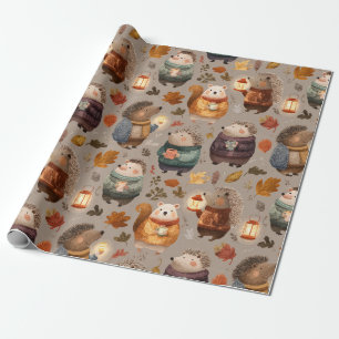 Papel De Presente Animais Caprichosos da Floresta Aquarela Folhas de