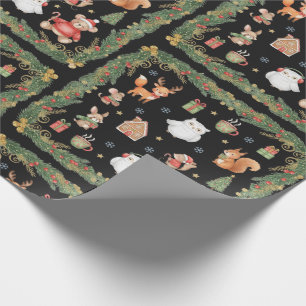 Papel De Presente Animais Caprichosos da Floresta de Natal