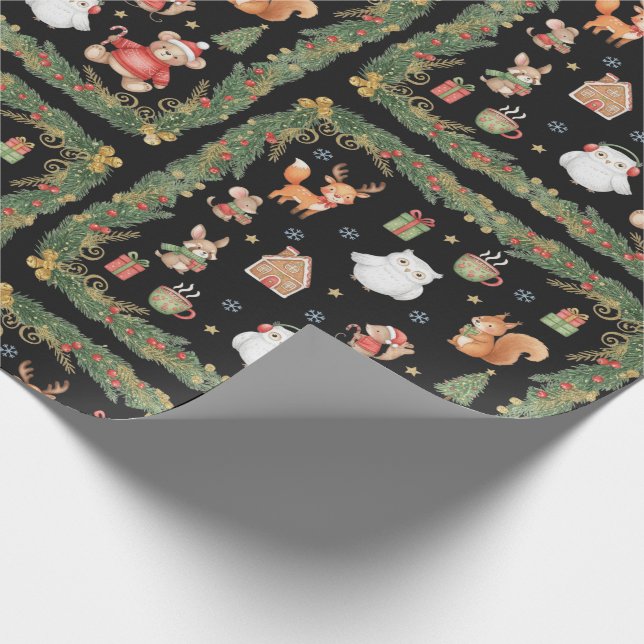 Papel De Presente Animais Caprichosos da Floresta de Natal (Ponta)