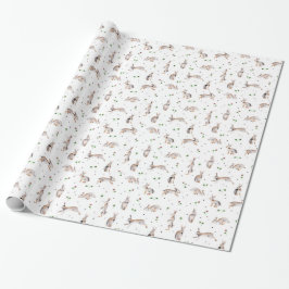 Papel De Presente Animais coelho branco padrão botânico de trevo