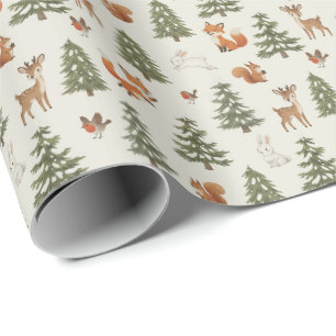 Papel De Presente Animais da Floresta de Madeira de Inverno Pequeno
