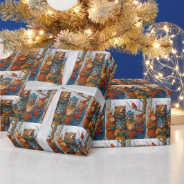 Papel De Presente Animais da Floresta de Natal Cantando 