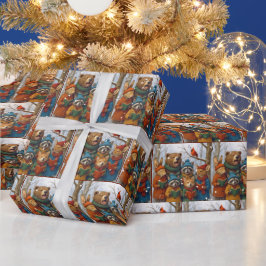 Papel De Presente Animais da Floresta de Natal em Flocos de Neve