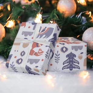Papel De Presente Animais da Floresta Escandinava Natal