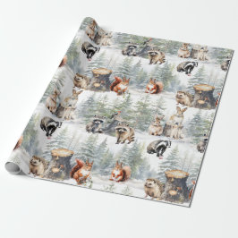 Papel De Presente Animais da Floresta Florestal de inverno