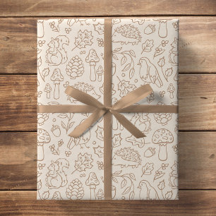 Papel De Presente Animais da Floresta Neutros Bege para Crianças Out