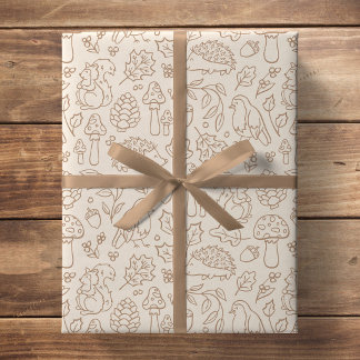 Papel De Presente Animais da Floresta Neutros Bege para Crianças Out