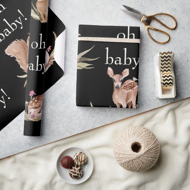 Papel De Presente Animais da Floresta - Papel Preto Oh Bebê (Artesanato)