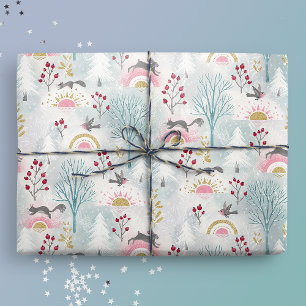 Papel De Presente Animais da Floresta Solstício de inverno