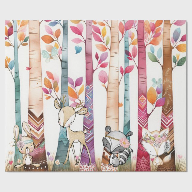 Papel De Presente Animais da Floresta Tribal Encantados (Aberto)