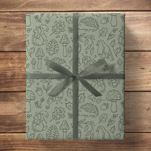 Papel De Presente Animais da Floresta Verde Salgueiro Infantil Outon