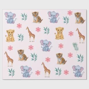 Papel De Presente Animais da selva Safari moderno elefante Tigre Leã
