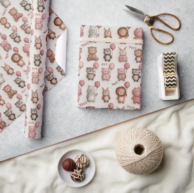 Papel De Presente Animais de Aniversário Caprichosos – Festa Rosa e  (Artesanato)