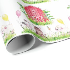 Papel De Presente Animais de Aniversário da Fazenda de Aquarelas