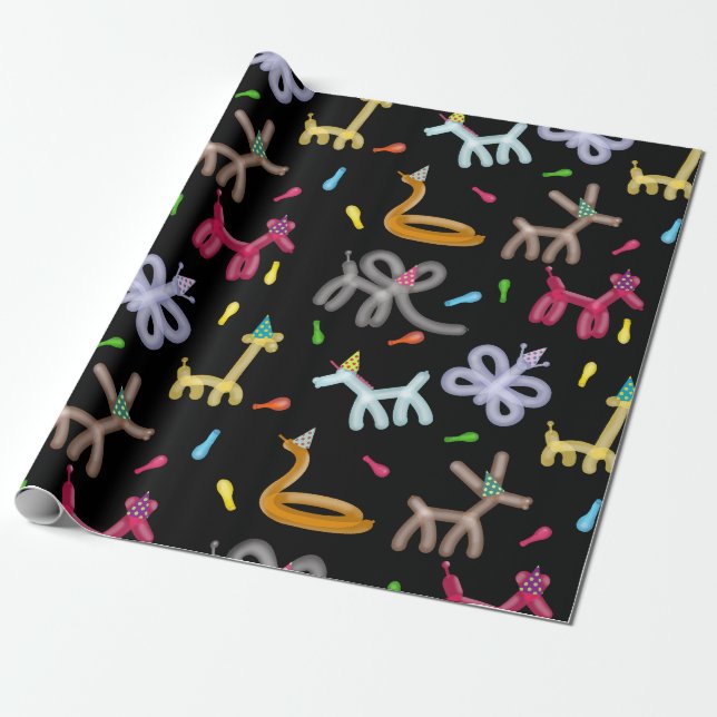 Papel De Presente Animais de Balão Tema de Festa Infantil (Desenrolado)