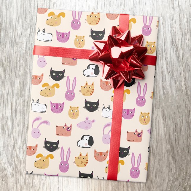 Papel De Presente Animais de estimação bonitos (Cute pet animal pattern gift wrapping paper roll)