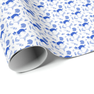 Papel De Presente Animais de Estimação em Desfile (Azul)