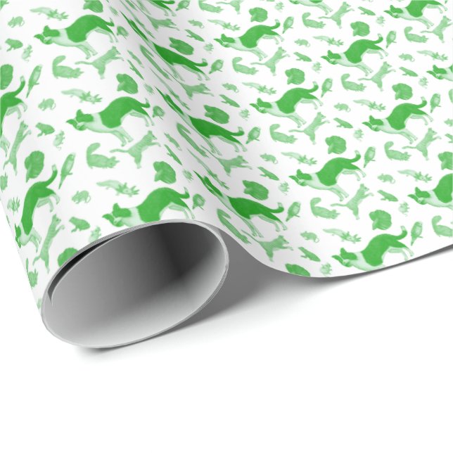 Papel De Presente Animais de Estimação na Parada (Verde) (Ponta do rolo)