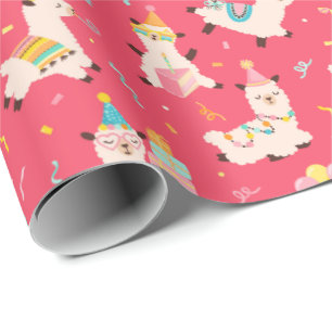 Papel De Presente Animais de Festa Festa de Aniversário da Lhama Ros