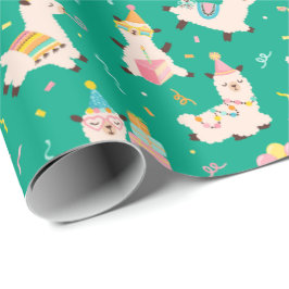 Papel De Presente Animais de Festa Llama Festa de Aniversário Verde