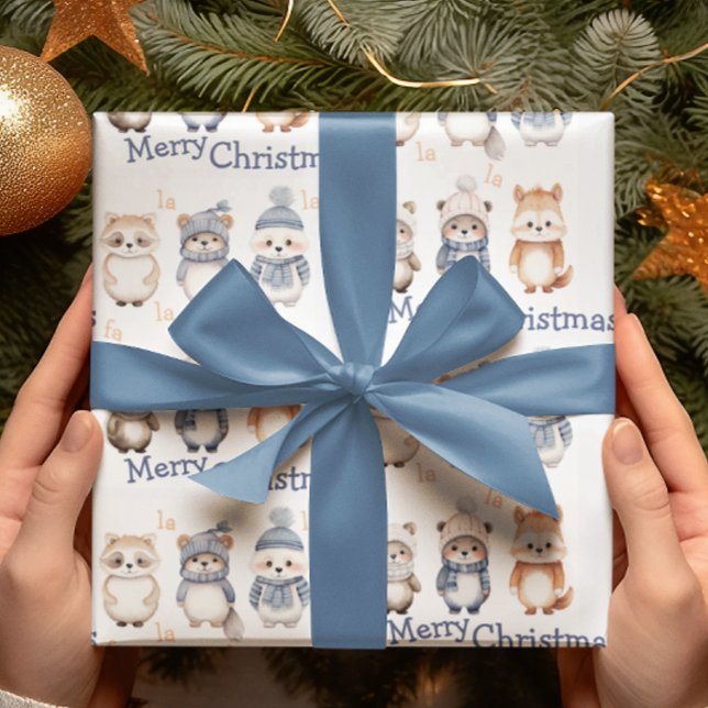 Papel De Presente Animais de inverno bonitos Fa La Merry Natal (Criador carregado)