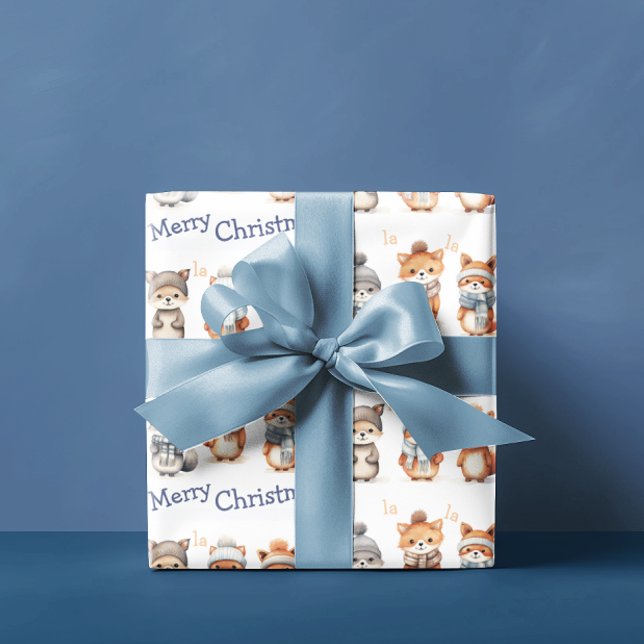 Papel De Presente Animais de inverno bonitos Fa La Merry Natal (Criador carregado)