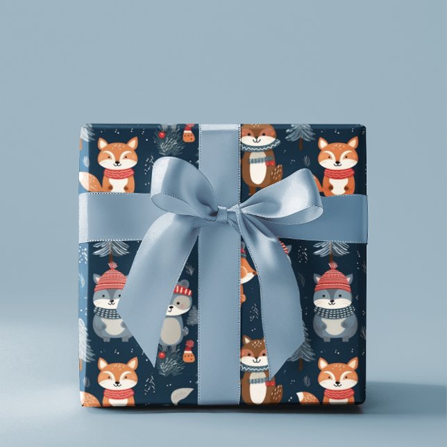 Papel De Presente Animais de inverno bonitos, Natal e Azul de aniver (Criador carregado)