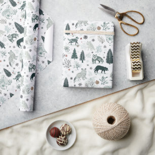 Papel De Presente Animais de inverno e Natal da Floresta
