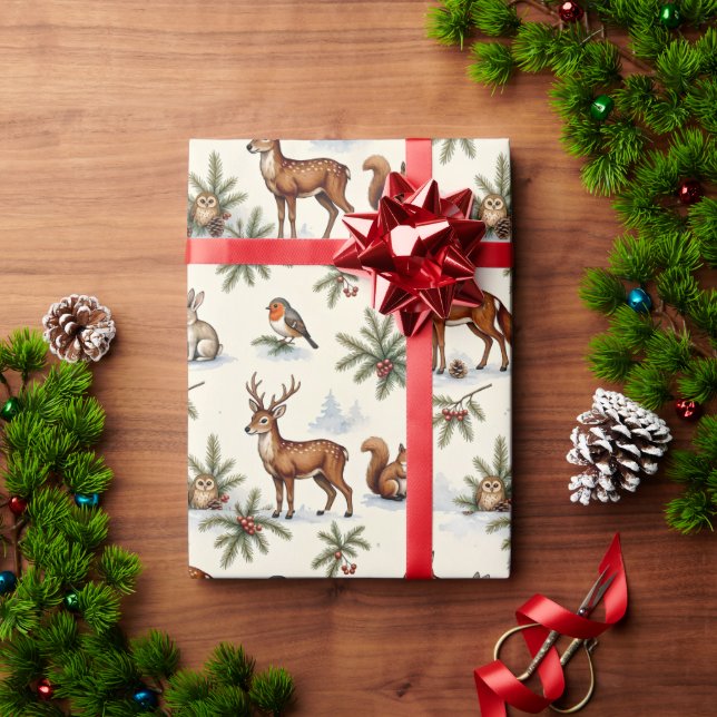 Papel De Presente Animais de Natal da Floresta (Presente de Natal)