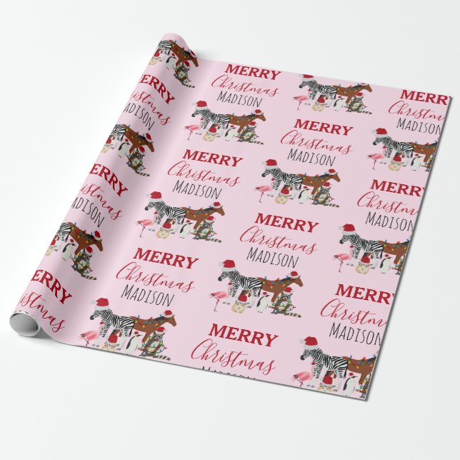 Papel De Presente Animais de Natal Engraçados e Personalizados Luzes (Desenrolado)