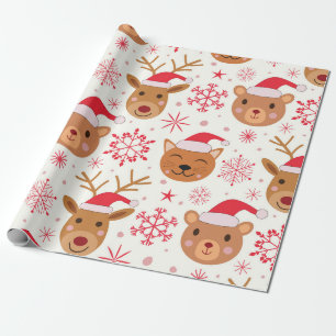 Papel De Presente Animais de Natal Gato, urso e rena