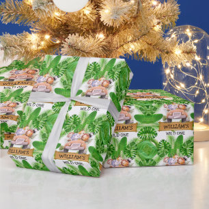 Papel De Presente Animais de Safari Aniversário Selvagem Um
