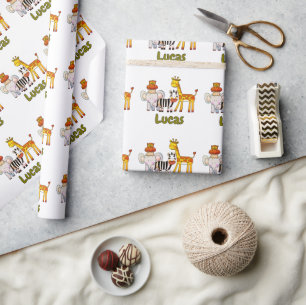 Papel De Presente Animais de Safari de Desenho Animado Fofo nome per