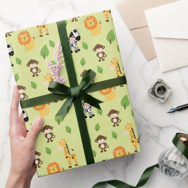 Papel De Presente Animais de Safári na Selva (Jungle Safari Baby Shower Wrapping Paper)