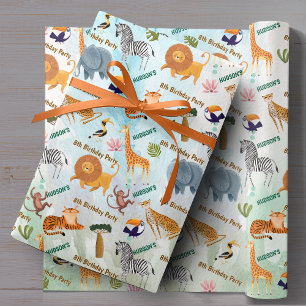 Papel De Presente Animais de safari selva aniversário aquarela perso