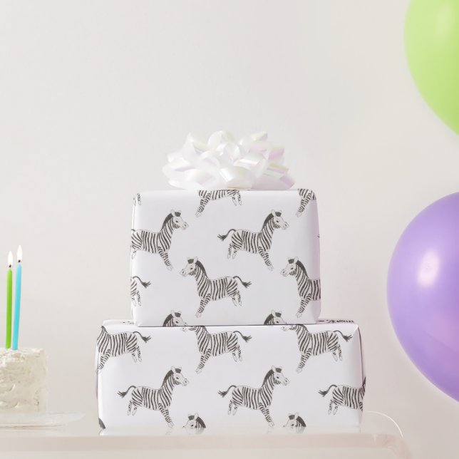 Papel De Presente Animais do Circo, Zebra Negra e Branca (Presentes para festas)