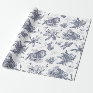 Papel De Presente Animais Elegantes Clássicos no Toile Azul Selvagem