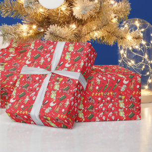 Papel De Presente Animais Empalhados de Natal Retrô Bonecas Tambor B