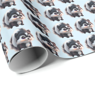 Papel De Presente Animais florestais de gambá fofos amigos da flores