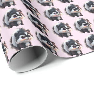 Papel De Presente Animais florestais de gambá fofos amigos da flores