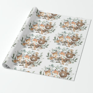 Papel De Presente Animais Florestais Verdes Sage