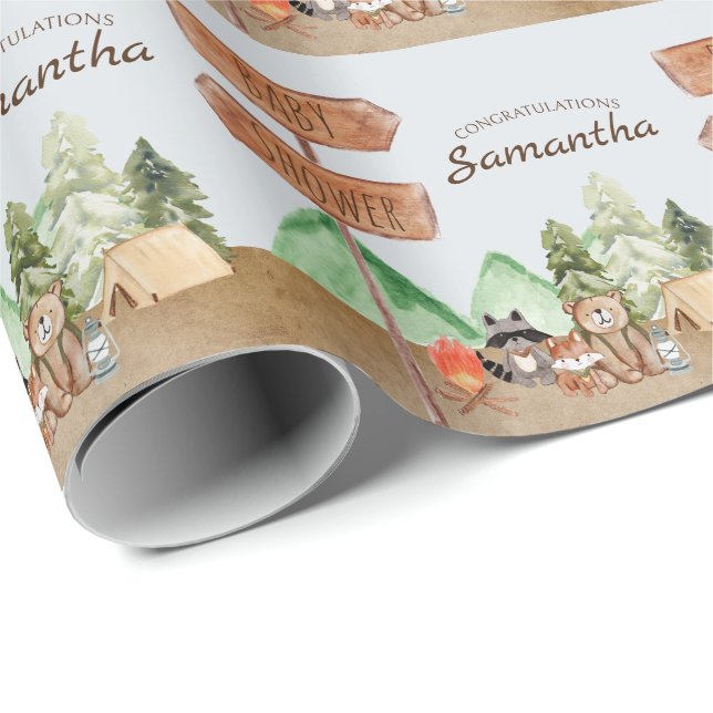 Papel De Presente Animais Fofos da Floresta Campestre Chá de Bebê (Ponta do rolo)